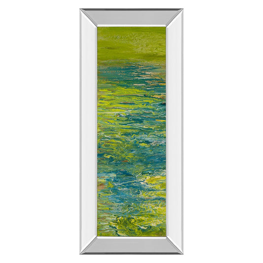 Classy Living Lakeside Flow 18x42in Vertical Wall Art | Contemporary Abstract Mixed Media on Paper with Mirrored Frame | Living Room & | Model 1458MF