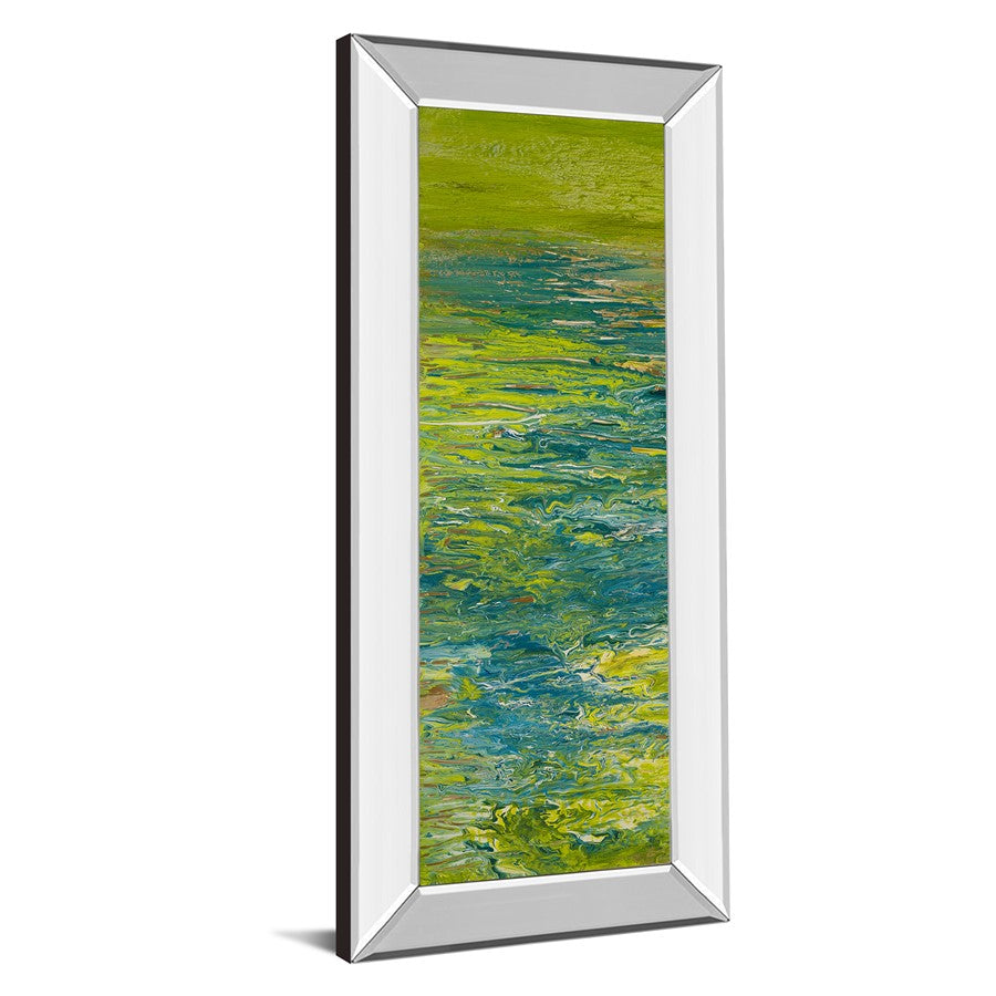 Classy Living Lakeside Flow 18x42in Vertical Wall Art | Contemporary Abstract Mixed Media on Paper with Mirrored Frame | Living Room & | Model 1458MF