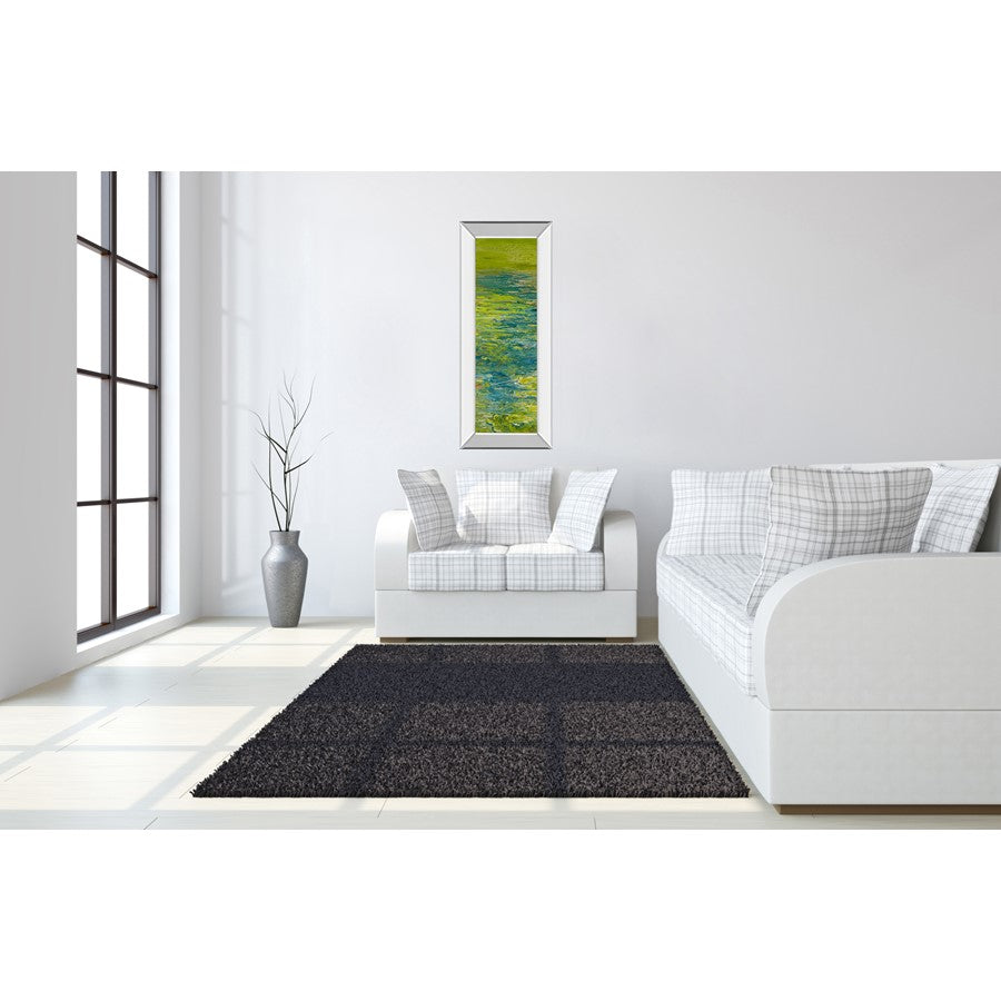 Classy Living Lakeside Flow 18x42in Vertical Wall Art | Contemporary Abstract Mixed Media on Paper with Mirrored Frame | Living Room & | Model 1458MF