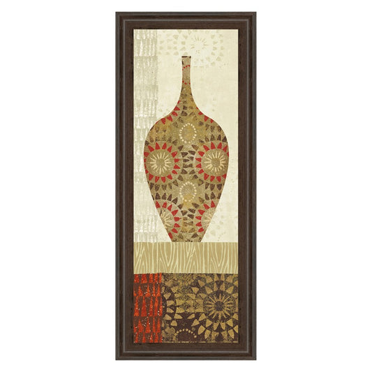 Classy Living Spice Vessel Pattern Wall Art 18x42in | Contemporary Paper Art in Cinnamon Mocha MDF Frame | Living Room & Dining Room Vertical | Model 1463