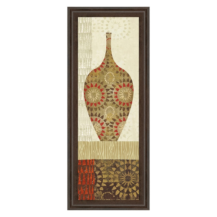 Classy Living Spice Vessel Pattern Wall Art 18x42in | Contemporary Paper Art in Cinnamon Mocha MDF Frame | Living Room & Dining Room Vertical | Model 1463