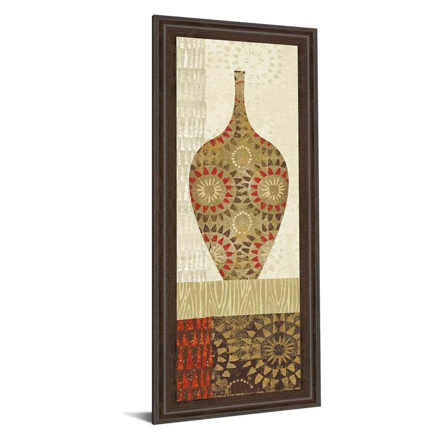 Classy Living Spice Vessel Pattern Wall Art 18x42in | Contemporary Paper Art in Cinnamon Mocha MDF Frame | Living Room & Dining Room Vertical | Model 1463