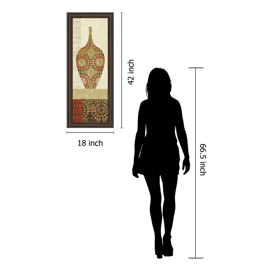 Classy Living Spice Vessel Pattern Wall Art 18x42in | Contemporary Paper Art in Cinnamon Mocha MDF Frame | Living Room & Dining Room Vertical | Model 1463