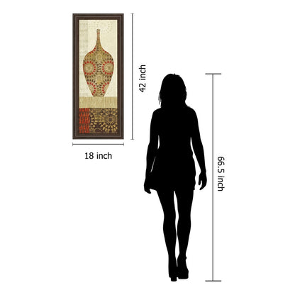 Classy Living Spice Vessel Pattern Wall Art 18x42in | Contemporary Paper Art in Cinnamon Mocha MDF Frame | Living Room & Dining Room Vertical | Model 1463