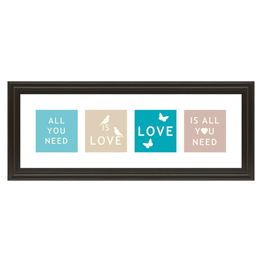 Classy Living Kindness Blocks 42x18in Wall Art | Contemporary Multicolor Paper on MDF in Dark Chocolate Frame | Living Room & Office | Model 1478