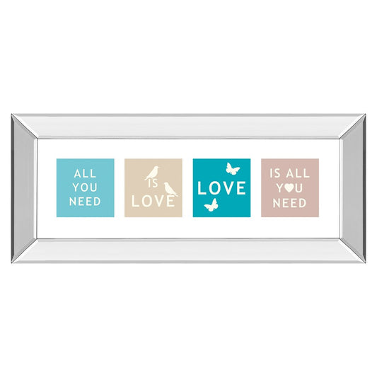 Classy Living Kindness Blocks Wall Art 42x18in | Contemporary Multicolor Pastel on Mirrored Frame | Living Room & Bedroom Inspirational | Model 1478MF