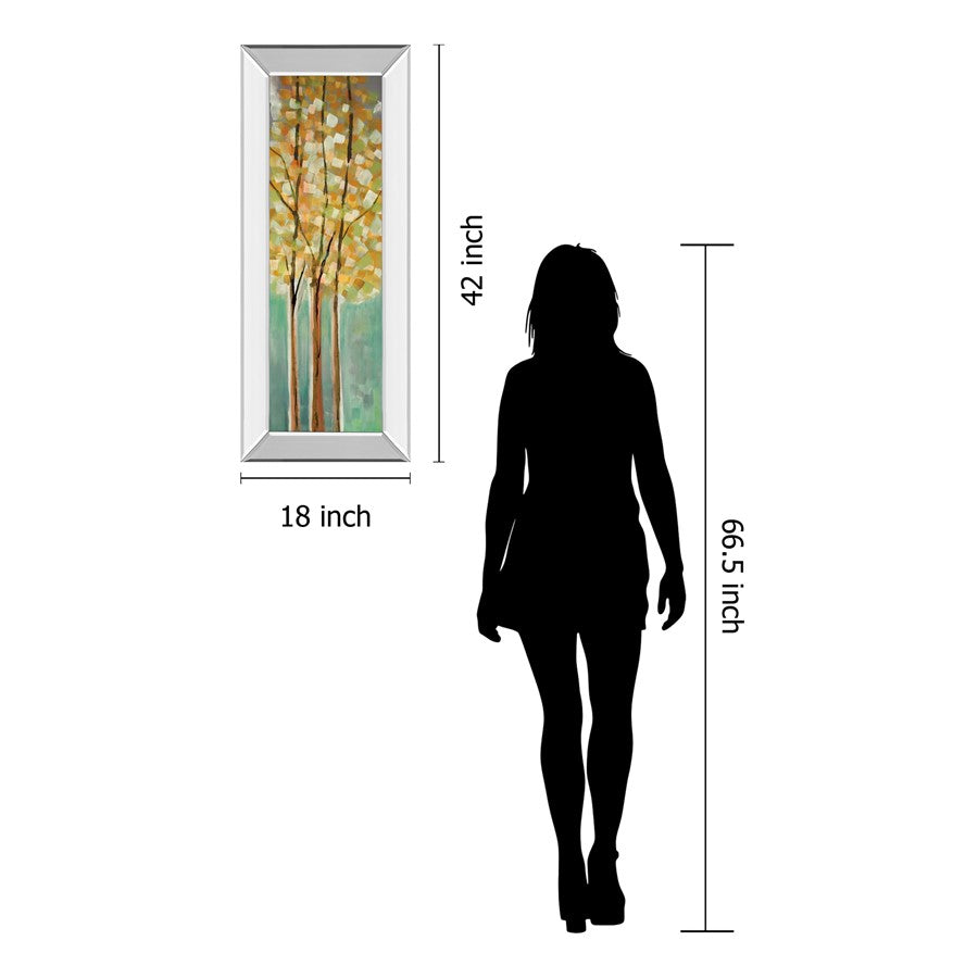 Classy Living Shandalee Woods II 18x42in Vertical Wall Art | Contemporary Botanical Mixed Media with Mirrored Frame | Living Room & Bedroom | Model 1543MF