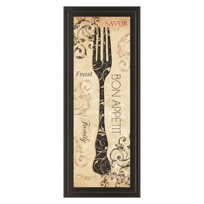 Classy Living Bon Appetite 18x42in Wall Art | Traditional Dark Chocolate MDF Frame with Glass | Kitchen & Dining Room Decor | 18 x 42 x 1 in | Model 1566