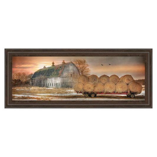 Classy Living Rustic Harvest Wall Art 42x18in | Contemporary Barn Scene Paper Print in Cinnamon Mocha MDF Frame | Living Room & Office Decor | Model 1569