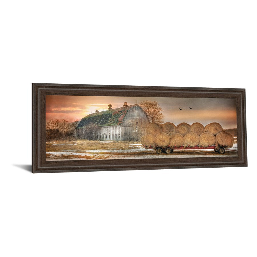 Classy Living Rustic Harvest Wall Art 42x18in | Contemporary Barn Scene Paper Print in Cinnamon Mocha MDF Frame | Living Room & Office Decor | Model 1569