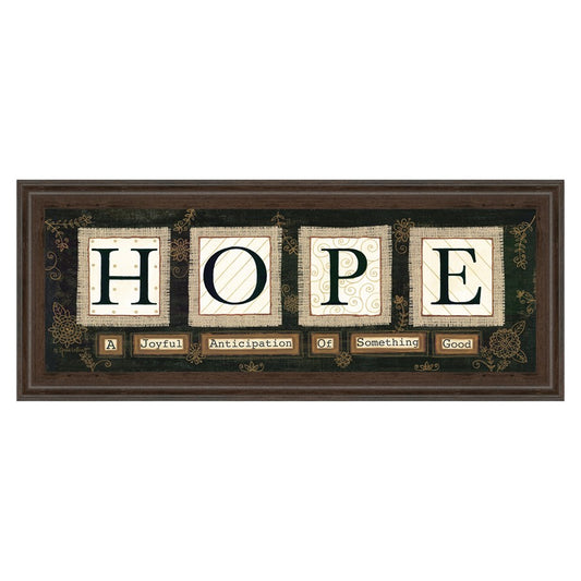 Classy Living Hope Message Wall Art 42x18in | Contemporary Cinnamon Mocha MDF Frame with Glass | Living Room & Office Inspirational Decor | 1 | Model 1572