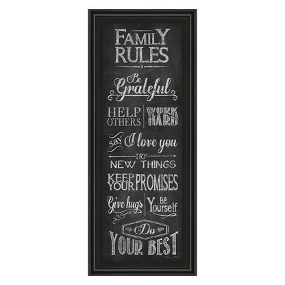 Classy Living Family Rules Wall Art 18x42in | Contemporary Midnight Aura MDF Frame with Glass | Living Room & Kitchen Inspirational Decor | 1 | Model 1575