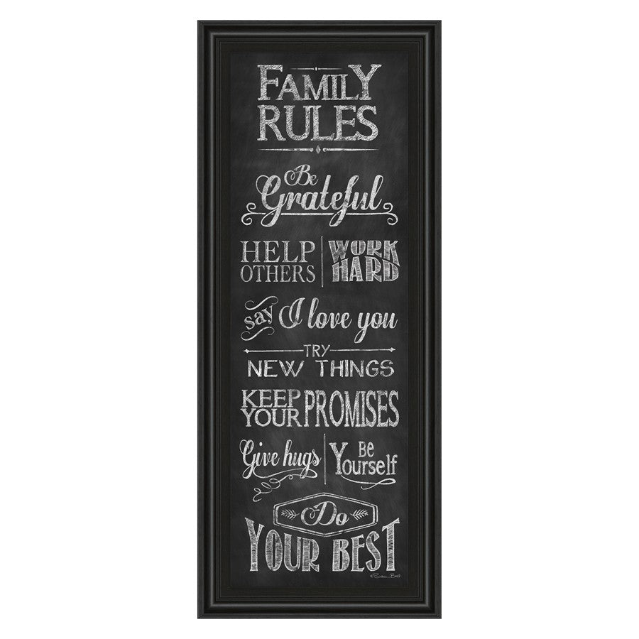 Classy Living Family Rules Wall Art 18x42in | Contemporary Midnight Aura MDF Frame with Glass | Living Room & Kitchen Inspirational Decor | 1 | Model 1575