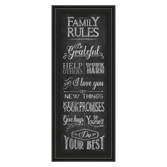 Classy Living Family Rules Wall Art 18x42in | Contemporary Midnight Aura MDF Frame with Glass | Living Room & Kitchen Inspirational Decor | 1 | Model 1575