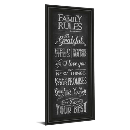 Classy Living Family Rules Wall Art 18x42in | Contemporary Midnight Aura MDF Frame with Glass | Living Room & Kitchen Inspirational Decor | 1 | Model 1575