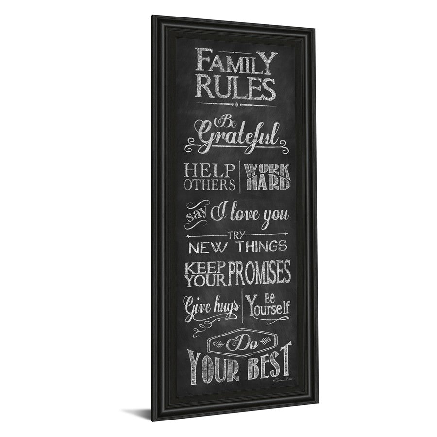 Classy Living Family Rules Wall Art 18x42in | Contemporary Midnight Aura MDF Frame with Glass | Living Room & Kitchen Inspirational Decor | 1 | Model 1575