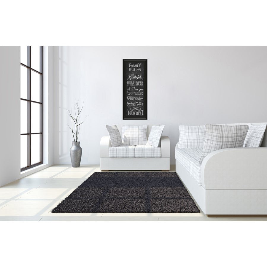 Classy Living Family Rules Wall Art 18x42in | Contemporary Midnight Aura MDF Frame with Glass | Living Room & Kitchen Inspirational Decor | 1 | Model 1575