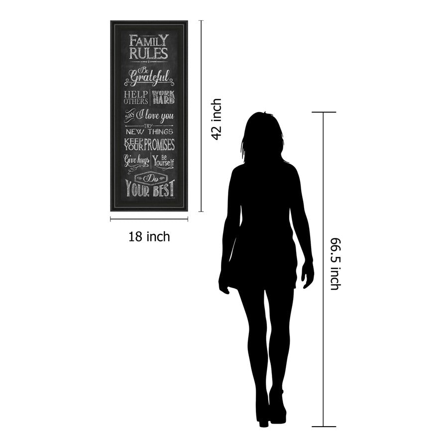 Classy Living Family Rules Wall Art 18x42in | Contemporary Midnight Aura MDF Frame with Glass | Living Room & Kitchen Inspirational Decor | 1 | Model 1575