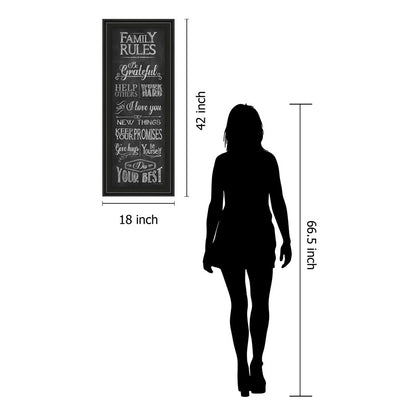 Classy Living Family Rules Wall Art 18x42in | Contemporary Midnight Aura MDF Frame with Glass | Living Room & Kitchen Inspirational Decor | 1 | Model 1575