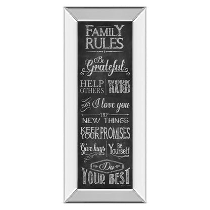 Classy Living Family Rules Wall Art 18x42in | Contemporary Chalkboard Design with Mirrored Frame | Living Room & Kitchen Inspirational | Model 1575MF