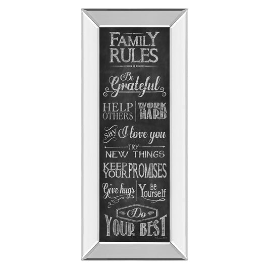 Classy Living Family Rules Wall Art 18x42in | Contemporary Chalkboard Design with Mirrored Frame | Living Room & Kitchen Inspirational | Model 1575MF