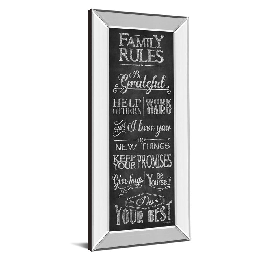 Classy Living Family Rules Wall Art 18x42in | Contemporary Chalkboard Design with Mirrored Frame | Living Room & Kitchen Inspirational | Model 1575MF