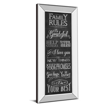 Classy Living Family Rules Wall Art 18x42in | Contemporary Chalkboard Design with Mirrored Frame | Living Room & Kitchen Inspirational | Model 1575MF
