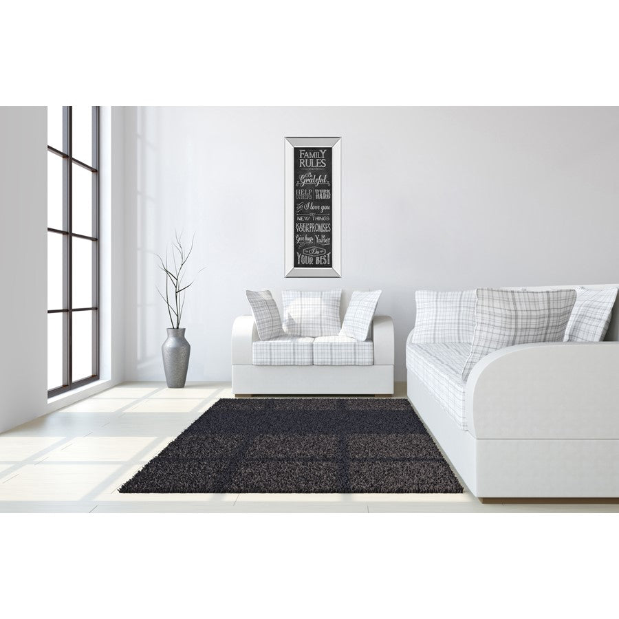 Classy Living Family Rules Wall Art 18x42in | Contemporary Chalkboard Design with Mirrored Frame | Living Room & Kitchen Inspirational | Model 1575MF