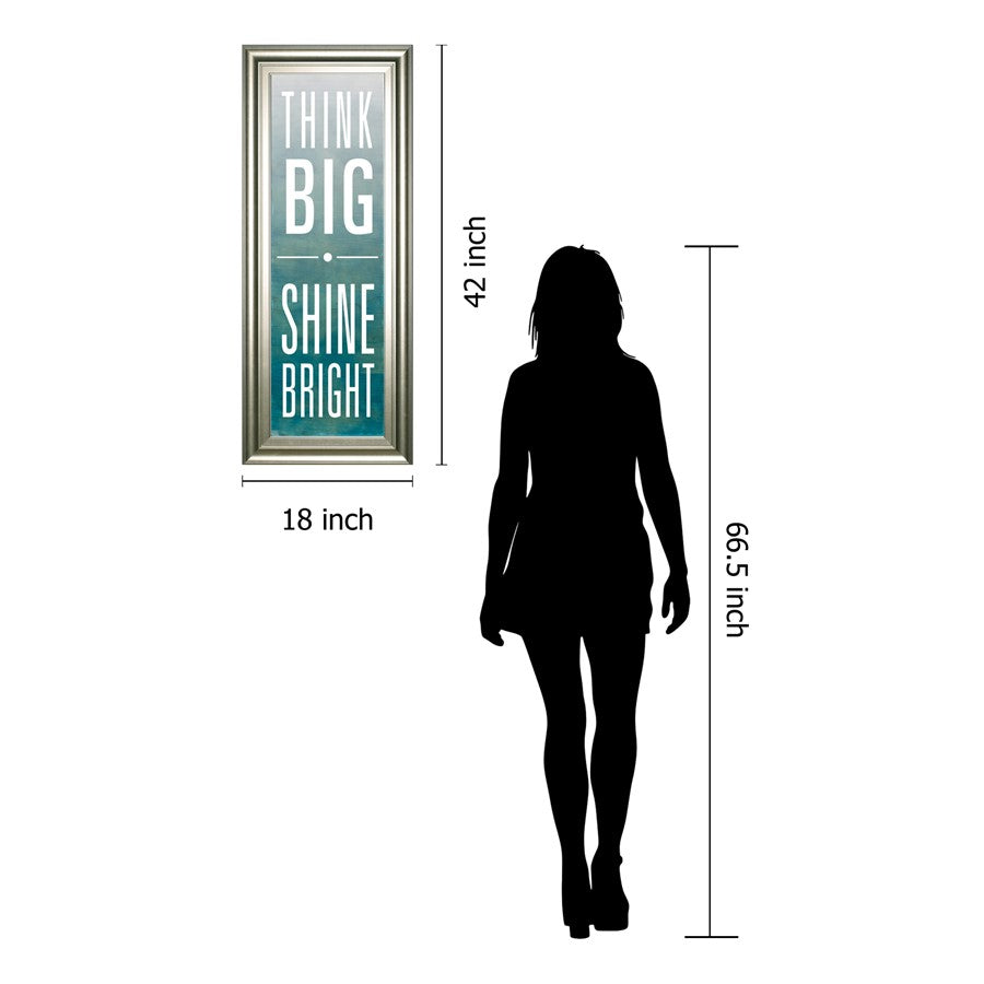Classy Living Think Big Shine Bright Wall Art 18x42in | Contemporary Silver Serenity MDF Frame | Living Room & Office Inspirational Decor | Model 1587