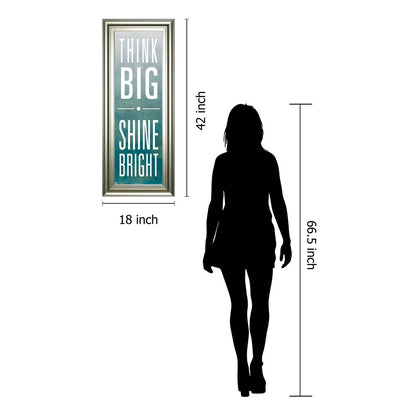 Classy Living Think Big Shine Bright Wall Art 18x42in | Contemporary Silver Serenity MDF Frame | Living Room & Office Inspirational Decor | Model 1587