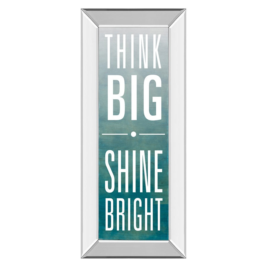 Classy Living Think Big Shine Bright 42in Wall Art | Contemporary Mirrored Frame and Blue Gradient | Living Room & Office Inspirational | Model 1587MF