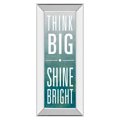 Classy Living Think Big Shine Bright 42in Wall Art | Contemporary Mirrored Frame and Blue Gradient | Living Room & Office Inspirational | Model 1587MF