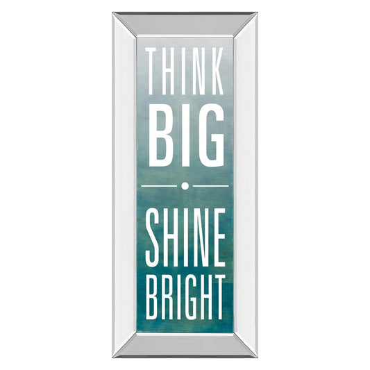 Classy Living Think Big Shine Bright 42in Wall Art | Contemporary Mirrored Frame and Blue Gradient | Living Room & Office Inspirational | Model 1587MF