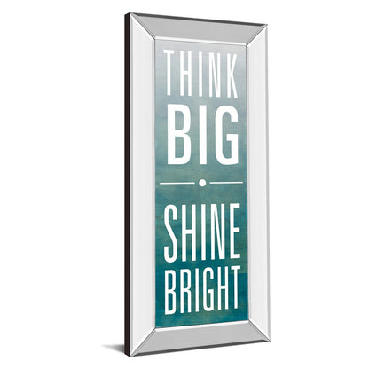 Classy Living Think Big Shine Bright 42in Wall Art | Contemporary Mirrored Frame and Blue Gradient | Living Room & Office Inspirational | Model 1587MF