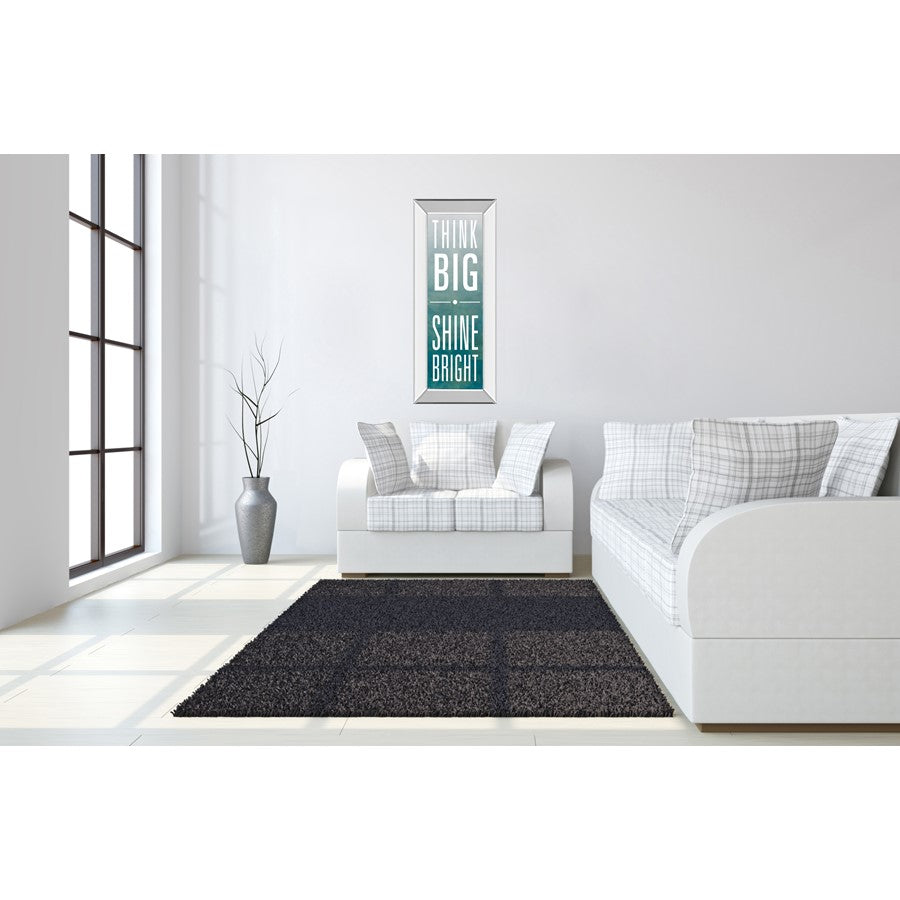 Classy Living Think Big Shine Bright 42in Wall Art | Contemporary Mirrored Frame and Blue Gradient | Living Room & Office Inspirational | Model 1587MF