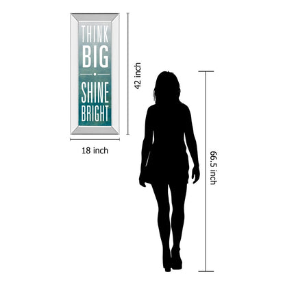Classy Living Think Big Shine Bright 42in Wall Art | Contemporary Mirrored Frame and Blue Gradient | Living Room & Office Inspirational | Model 1587MF