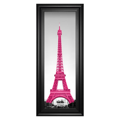Classy Living Magenta Eiffel Tower Wall Art 18x42in | Transitional Framed Print with Midnight Aura MDF Frame | Living Room & Bedroom Decor | Model 1613