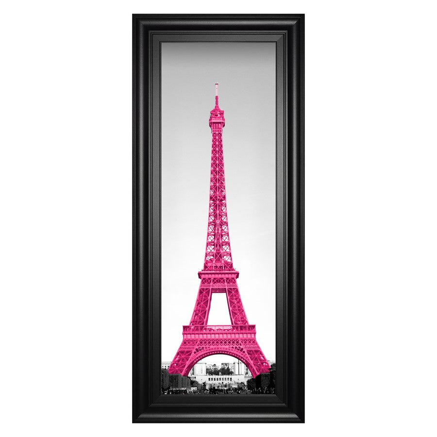 Classy Living Magenta Eiffel Tower Wall Art 18x42in | Transitional Framed Print with Midnight Aura MDF Frame | Living Room & Bedroom Decor | Model 1613
