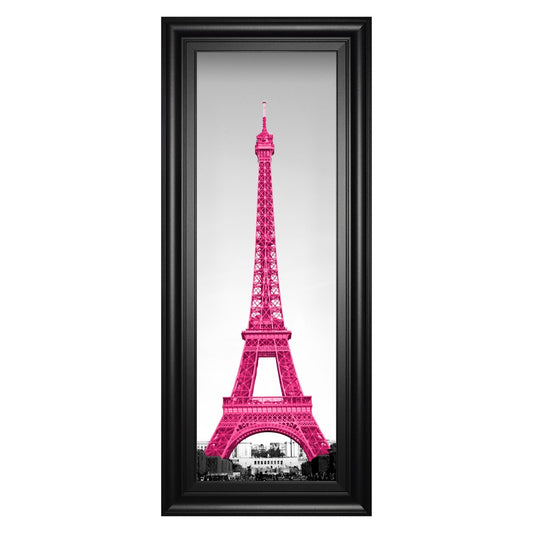 Classy Living Magenta Eiffel Tower Wall Art 18x42in | Transitional Framed Print with Midnight Aura MDF Frame | Living Room & Bedroom Decor | Model 1613