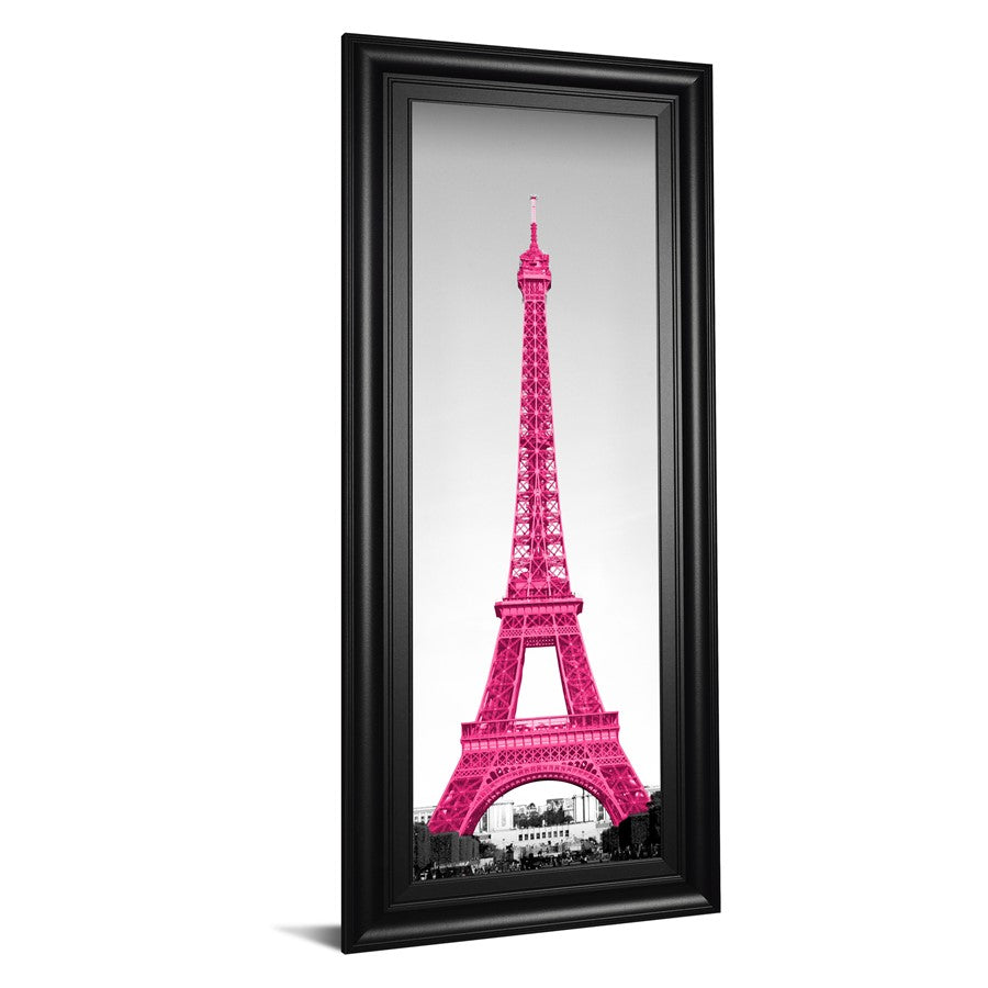 Classy Living Magenta Eiffel Tower Wall Art 18x42in | Transitional Framed Print with Midnight Aura MDF Frame | Living Room & Bedroom Decor | Model 1613