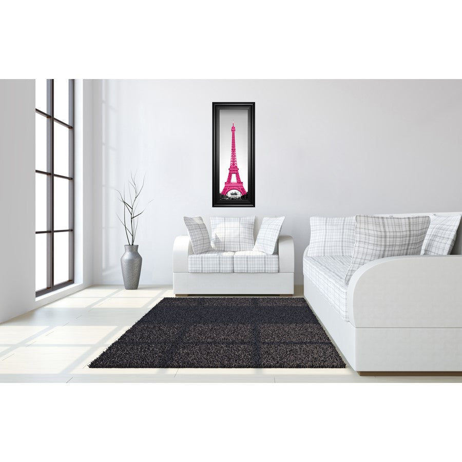 Classy Living Magenta Eiffel Tower Wall Art 18x42in | Transitional Framed Print with Midnight Aura MDF Frame | Living Room & Bedroom Decor | Model 1613