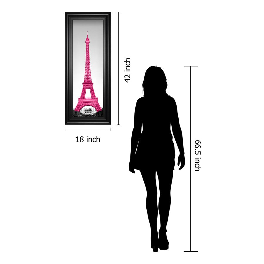 Classy Living Magenta Eiffel Tower Wall Art 18x42in | Transitional Framed Print with Midnight Aura MDF Frame | Living Room & Bedroom Decor | Model 1613