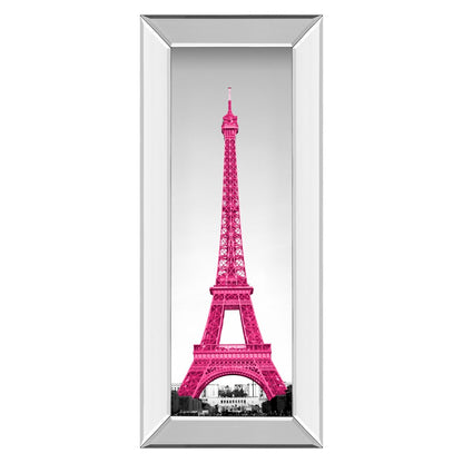 Classy Living Magenta Eiffel Tower Wall Art 18x42in | Transitional Mirrored Frame | Living Room & Bedroom Decor | 18 x 42 x 3 in | Model 1613MF