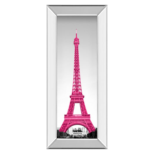 Classy Living Magenta Eiffel Tower Wall Art 18x42in | Transitional Mirrored Frame | Living Room & Bedroom Decor | 18 x 42 x 3 in | Model 1613MF