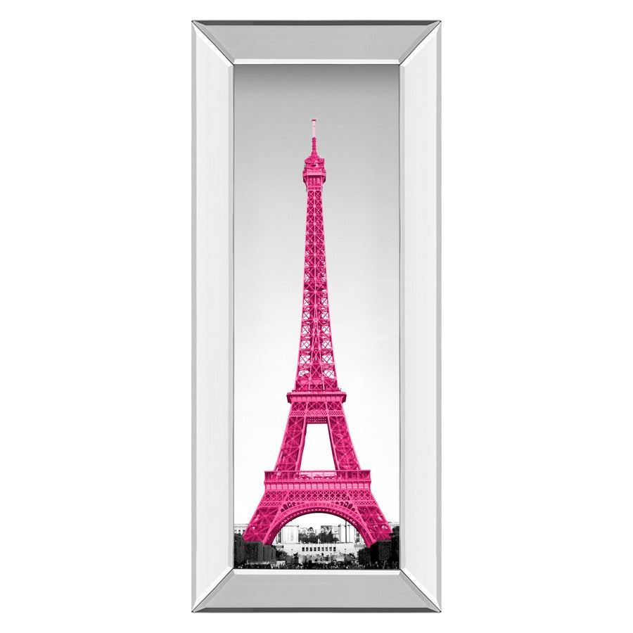 Classy Living Magenta Eiffel Tower Wall Art 18x42in | Transitional Mirrored Frame | Living Room & Bedroom Decor | 18 x 42 x 3 in | Model 1613MF