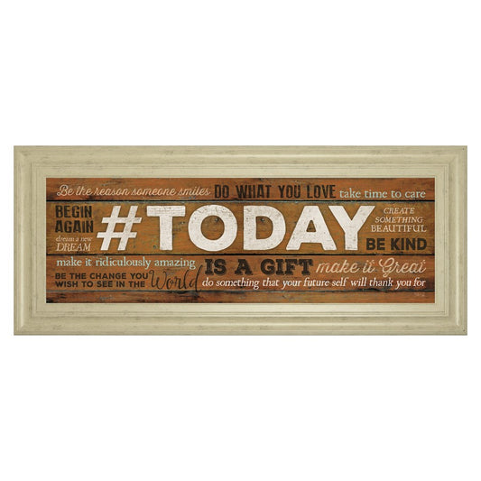 Classy Living Today Is A Gift Wall Art 42x18in | Traditional Multicolor Paper on MDF Frame | Living Room & Office Inspirational Decor | 42 x | Model 1626