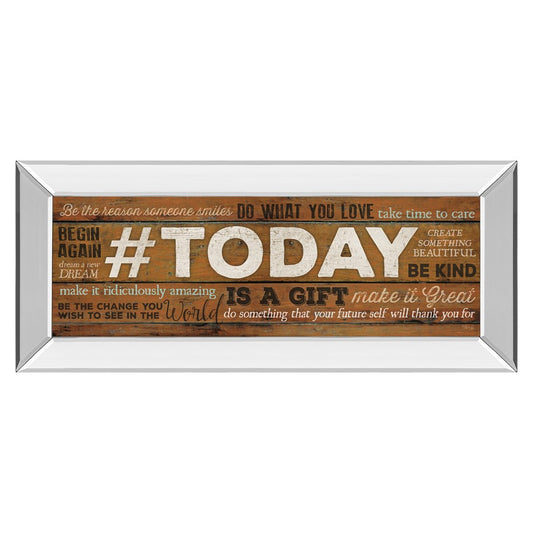 Classy Living Today Is A Gift Wall Art 42x18in | Traditional Multicolor Paper on Mirrored Frame | Living Room & Bedroom Inspirational Decor | Model 1626MF