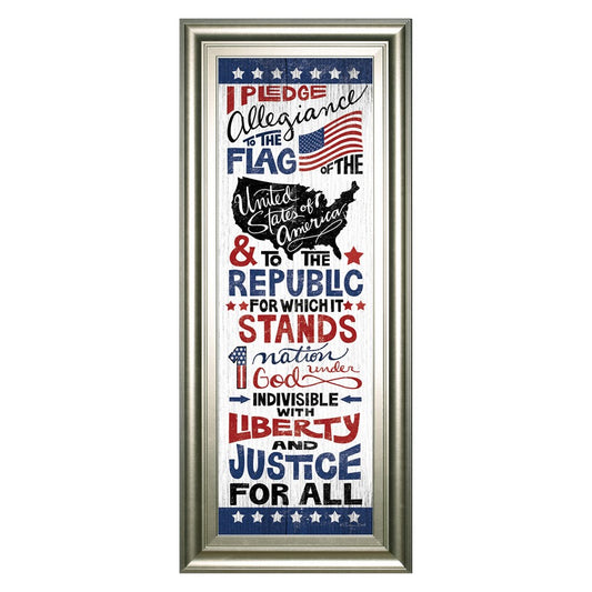 Classy Living Pledge of Allegiance 18x42in Framed Wall Art | Contemporary Patriotic Red White Blue | Living Room & Office Decor | 1 x 18 x 42 | Model 1628