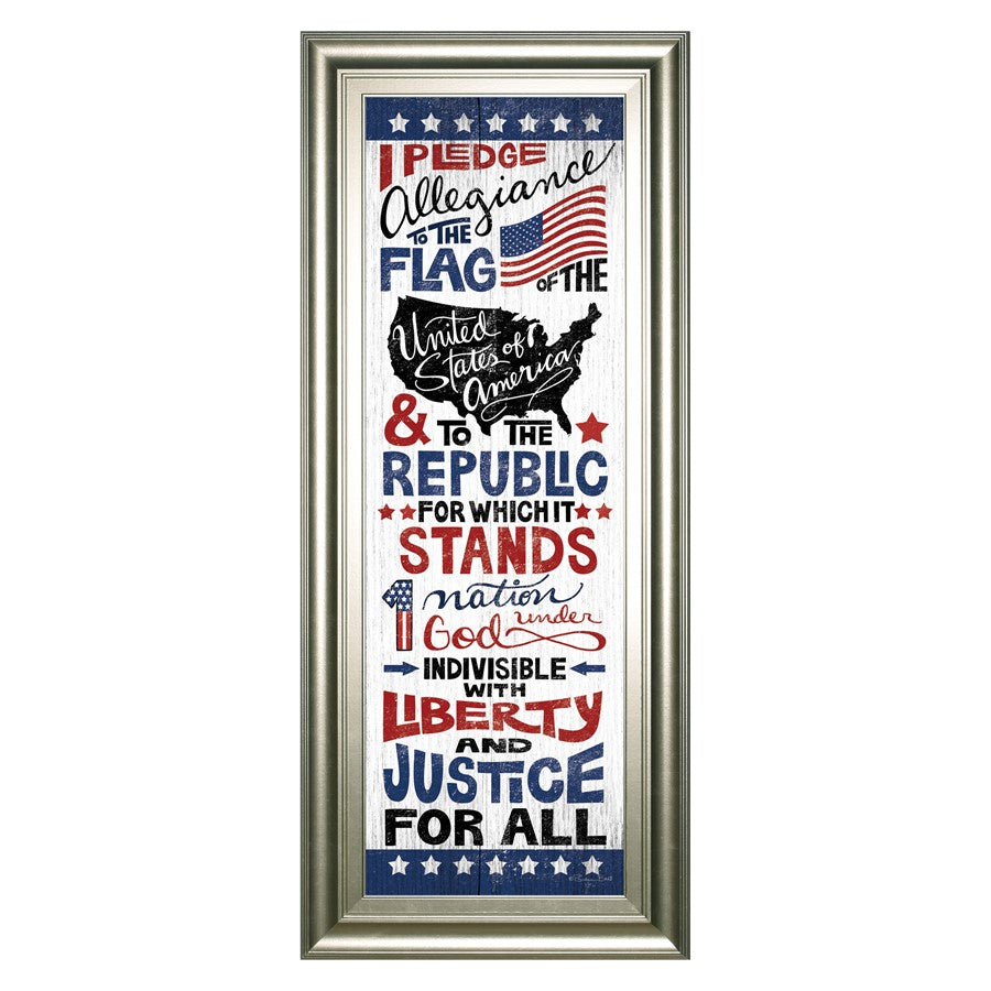 Classy Living Pledge of Allegiance 18x42in Framed Wall Art | Contemporary Patriotic Red White Blue | Living Room & Office Decor | 1 x 18 x 42 | Model 1628