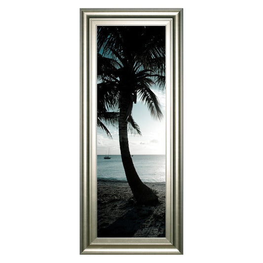 Classy Living Bimini Palm Silhouette Wall Art 18x42in | Contemporary Silver Serenity MDF Frame | Living Room & Bedroom Coastal Decor | 1 x 18 | Model 1634
